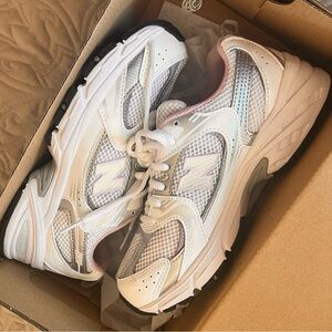 New Balance 530 White with Mid Century Pink